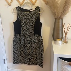 Brocade, gold & black cocktail dress. Size 12, from the LOFT.